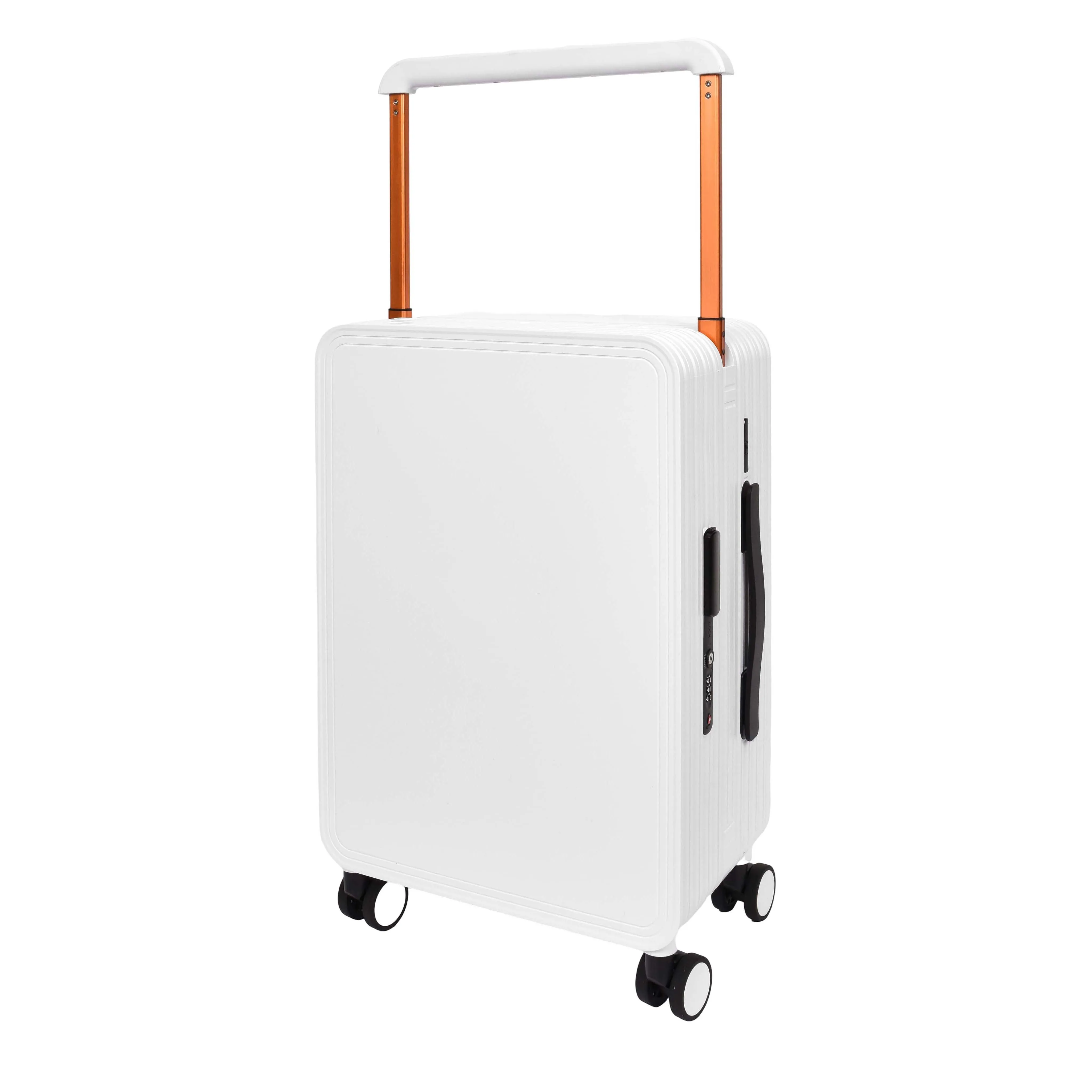 20" Cabin Size USB Port Suitcase Four Wheels Hard Shell Smart Luggage Expedition White