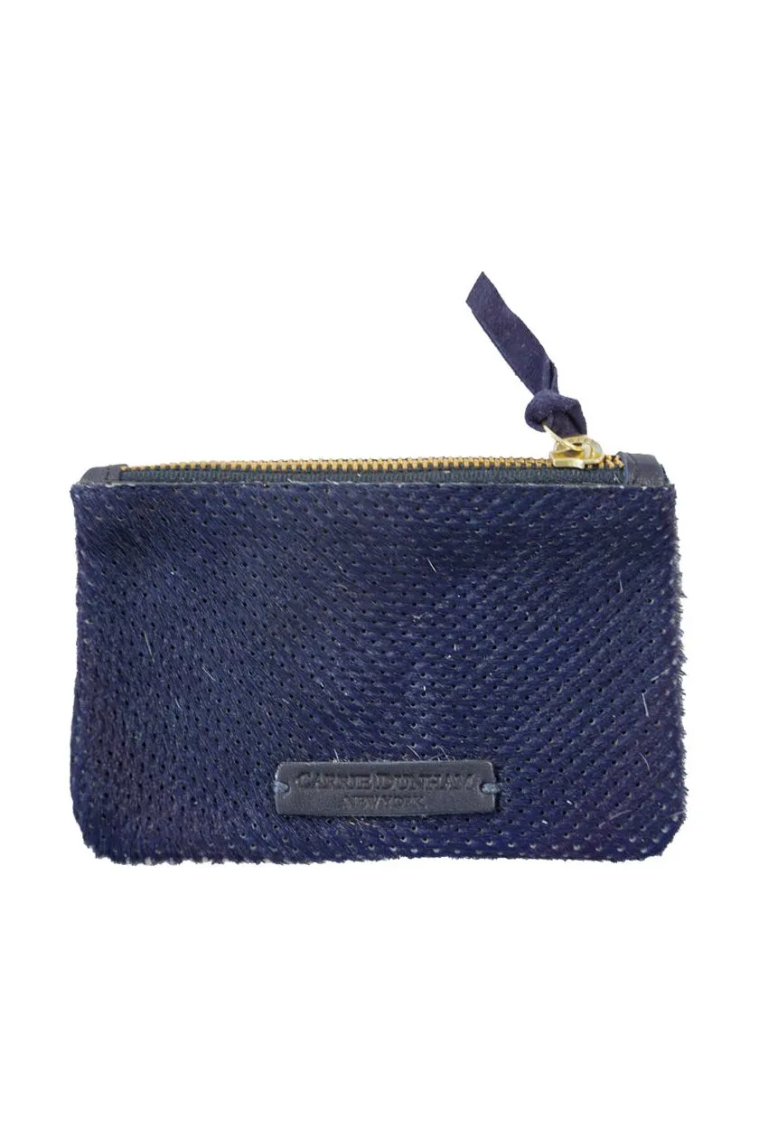 6x4 Mini Mini Navy Perforated Hair on Hide Zip Pouch