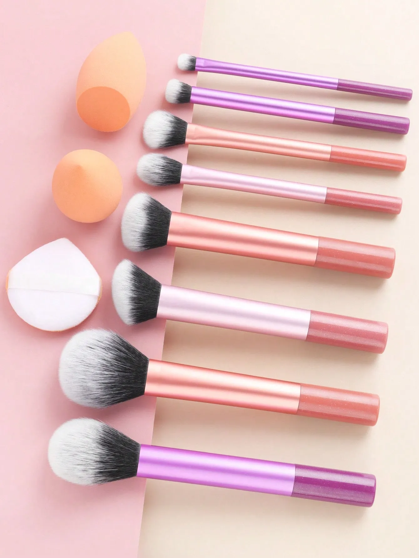 8pcs Full Makeup Brush Set Including Round Head Blending Brush, Angled Brush, Waterdrop Shaped Beauty Blender And 1pc Waterdrop Shaped Powder Puff, Quick Makeup Tools For Beginners