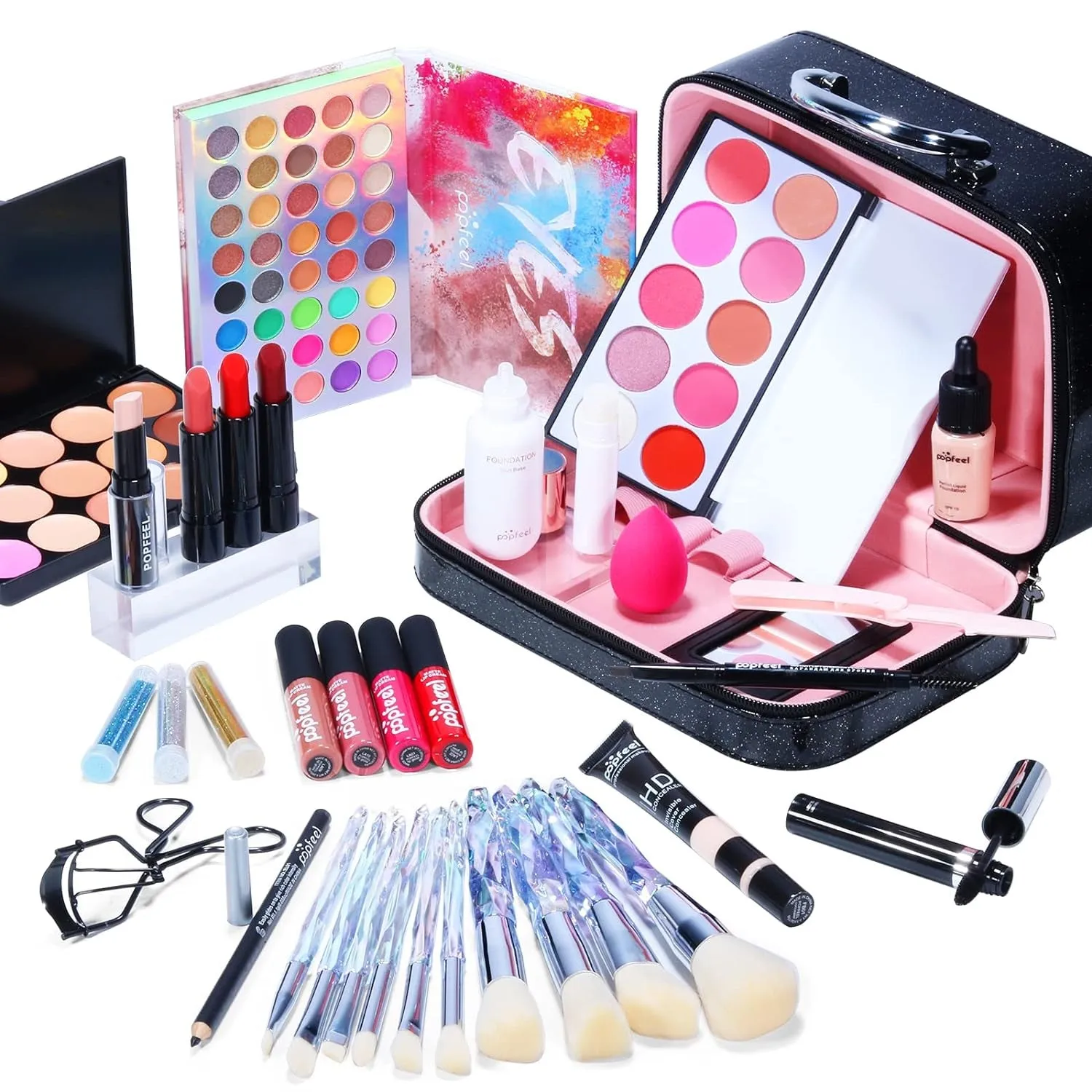 All-In-One Holiday Makeup Kit for Women: Concealer, Eyeshadow, Lipstick, Blush & Travel Bag