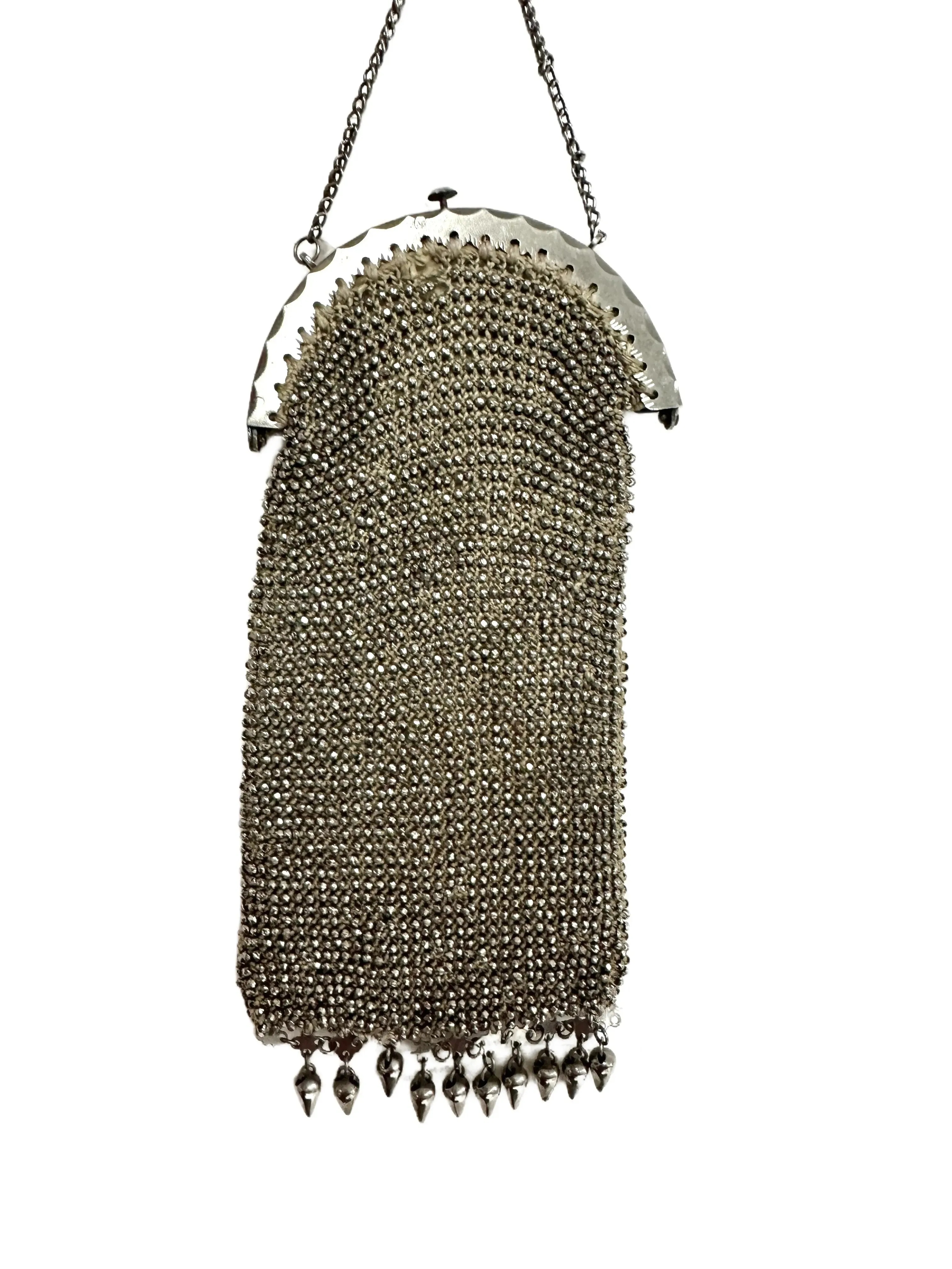 Antique Chatelaine Misers Purse 1870S Silver Cut Steel Beads