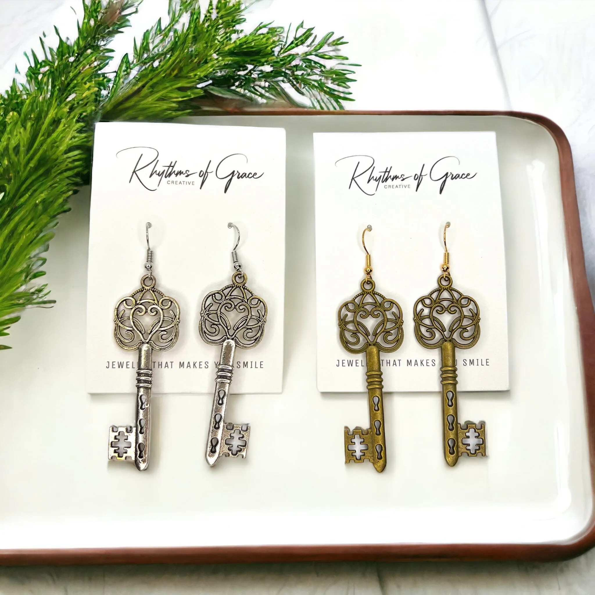 Antique Key Earrings - Lock Earrings, Handmade Earrings, Key Earrings, Motivational Gift