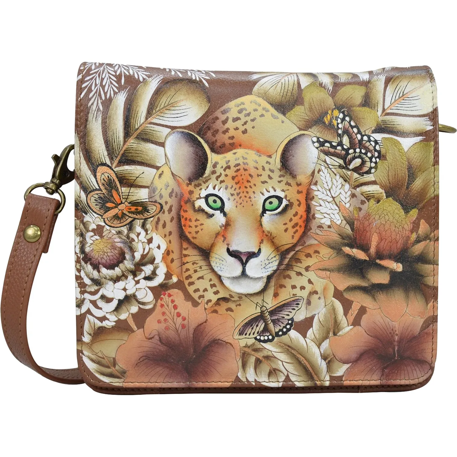 Anuschka Small Messenger Cleopatra's Leopard Tan Leather