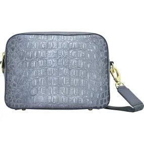 Anuschka Twin Top Messenger Croc Embossed Silver Grey Leather