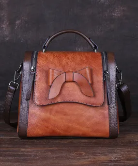 Art Red Brown fashion bow Paitings Calf Leather Messenger Bag