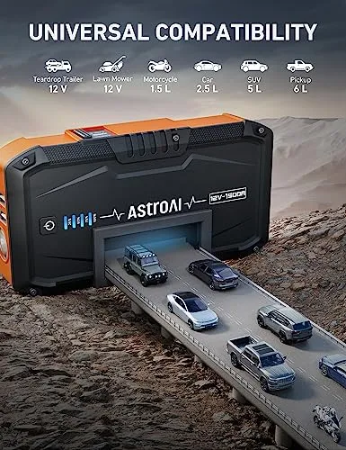 AstroAI S8 Car Battery Jump Starter, 1500A Jump Starter Battery Pack for Up to 6.0L Gas & 3.0L Diesel Engines, 12V Portable Jump Box with 3 Modes Flashlight and Jumper Cable(Orange)