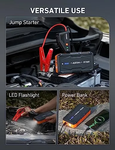 AstroAI S8 Car Battery Jump Starter, 1500A Jump Starter Battery Pack for Up to 6.0L Gas & 3.0L Diesel Engines, 12V Portable Jump Box with 3 Modes Flashlight and Jumper Cable(Orange)