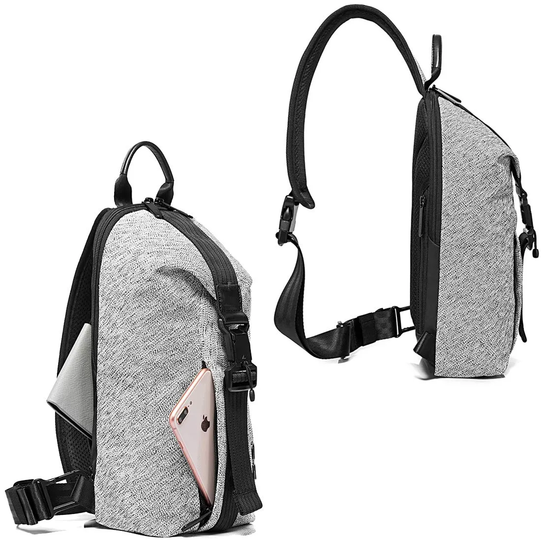 BANGE Anti theft Water Resistant Crossbody Sling bag with USB charging (Grey)