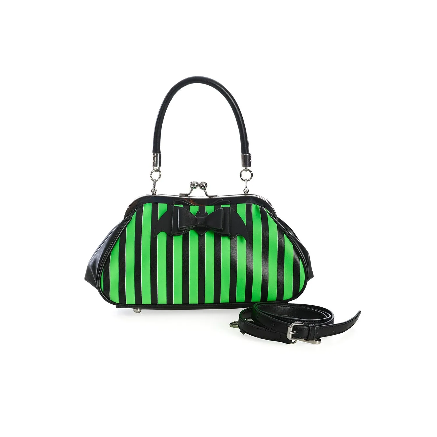 Banned Apparel Night Of Mystery Handbag Green & Black Stripes