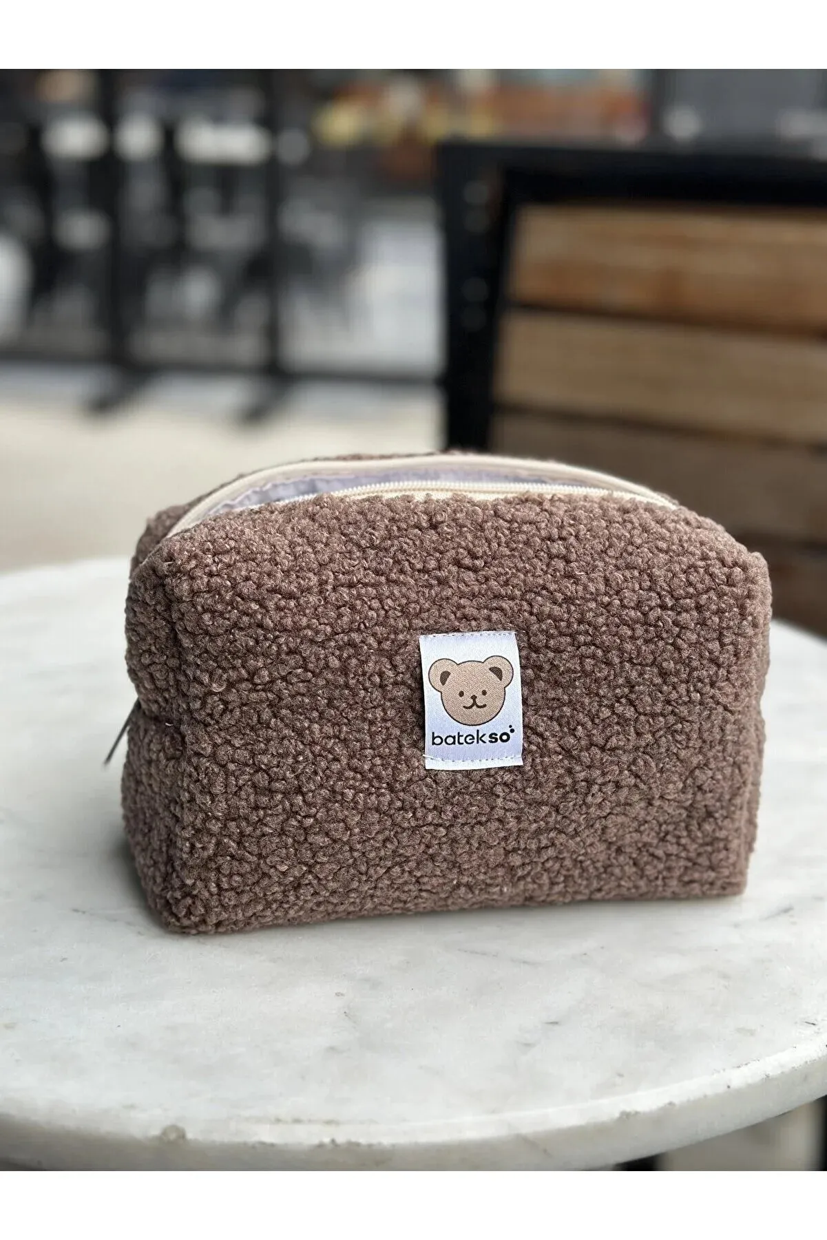 Batekso Brown Teddy Makeup Bag