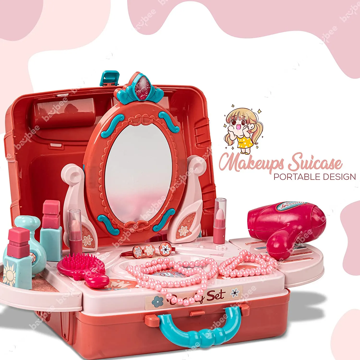 Baybee 3 in 1 Kids Beauty Makeup Kit Set Toys for Girls, Convertible Dressing Table & Suitcase