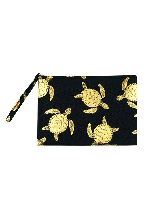 Black Gold Foil Sea Turtle Tote Bag and Matching Pouch