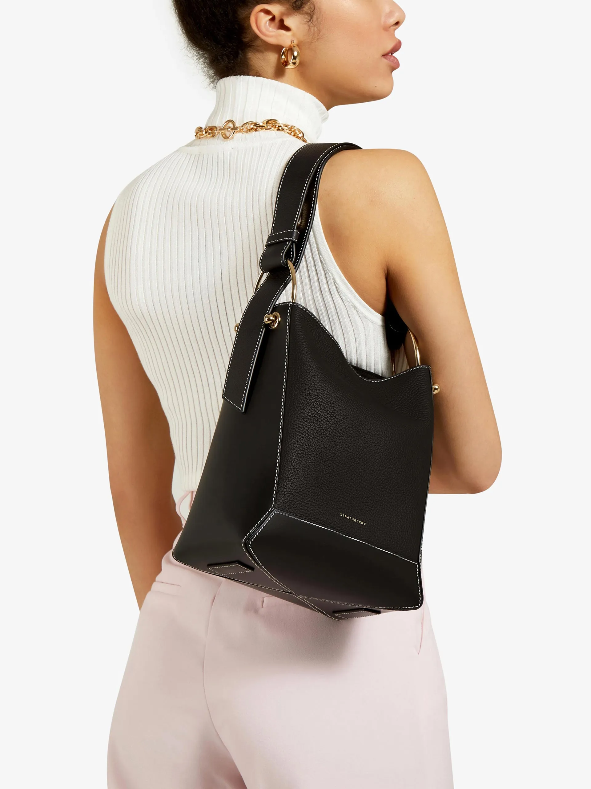 Black Lana Midi bucket bag