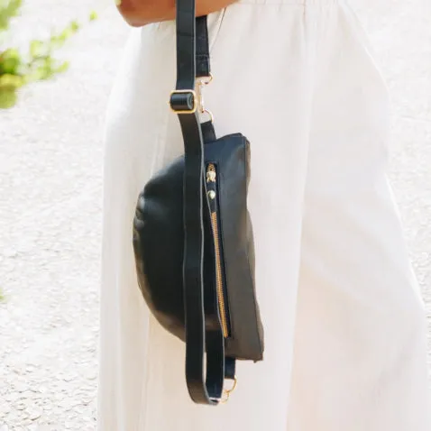 Black Leather Bum Bag (w Silver Fittings)