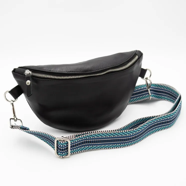 Black Leather Bum Bag (w Silver Fittings)