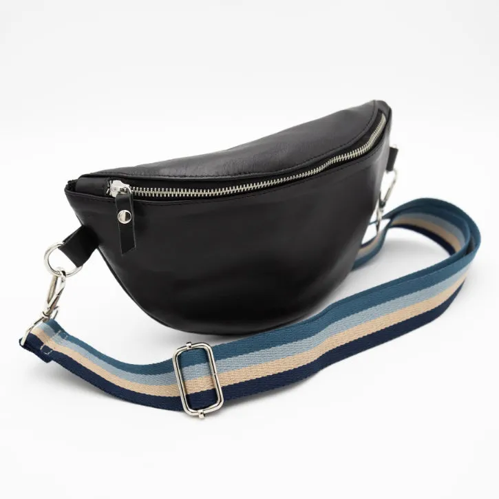 Black Leather Bum Bag (w Silver Fittings)