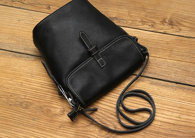 Black LEATHER WOMEN Bucket SHOULDER BAG Barrel Crossbody Purses FOR WOMEN