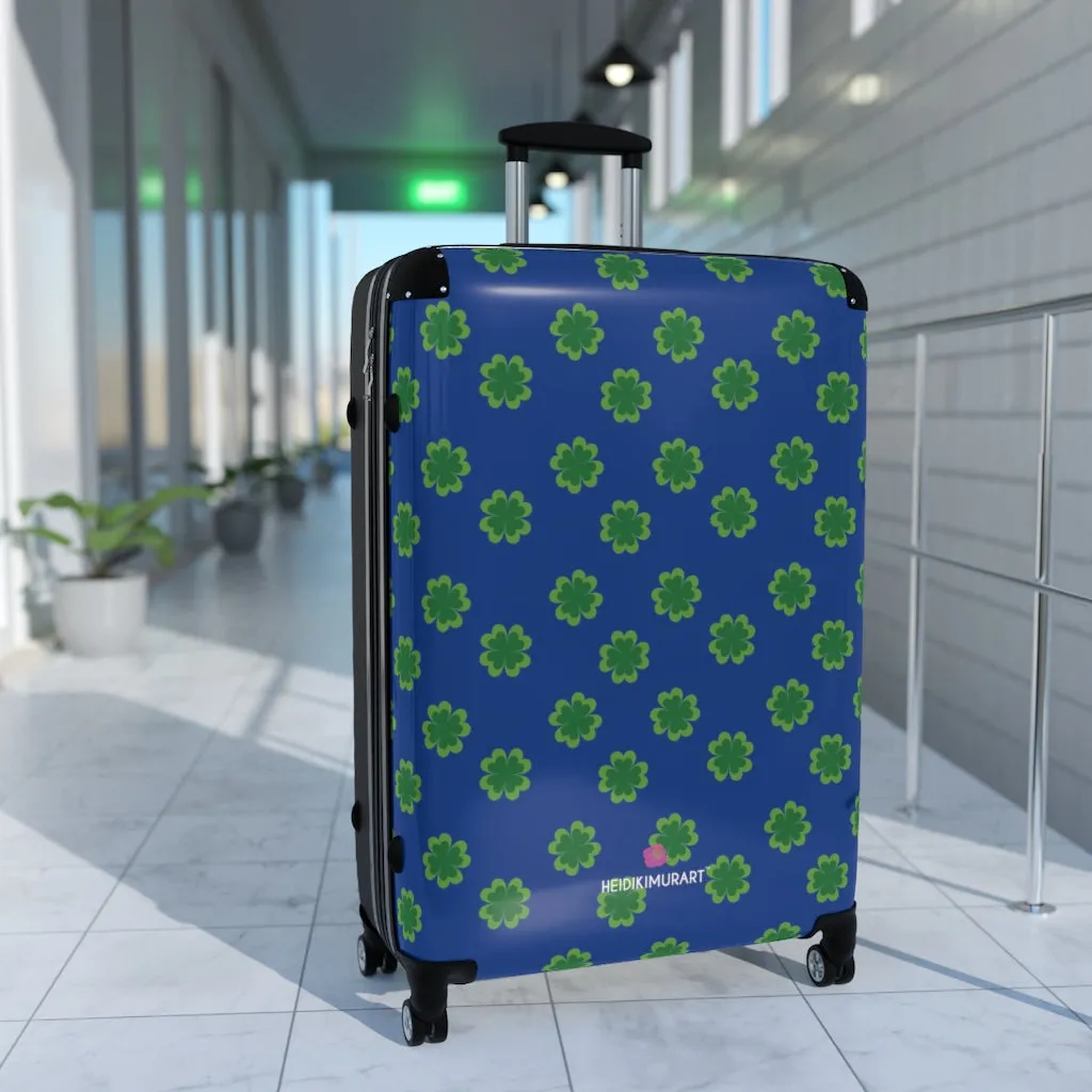 Blue Clover Print Suitcases, Irish Style St. Patrick's Day Designer Suitcase Luggage (Small, Medium, Large)