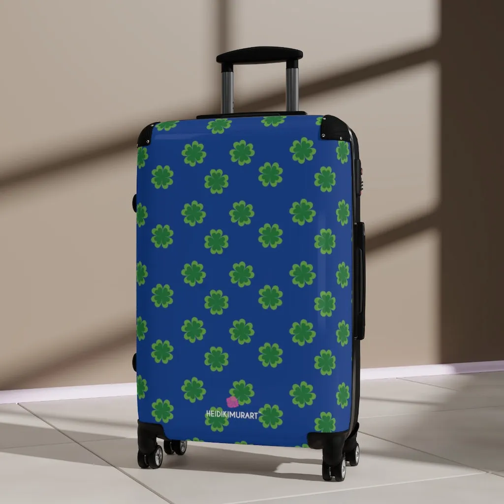 Blue Clover Print Suitcases, Irish Style St. Patrick's Day Designer Suitcase Luggage (Small, Medium, Large)