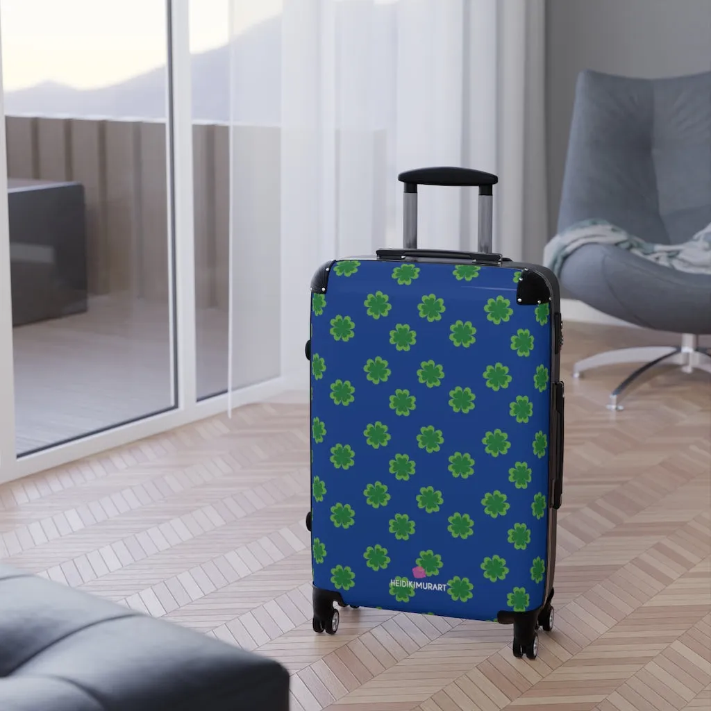 Blue Clover Print Suitcases, Irish Style St. Patrick's Day Designer Suitcase Luggage (Small, Medium, Large)