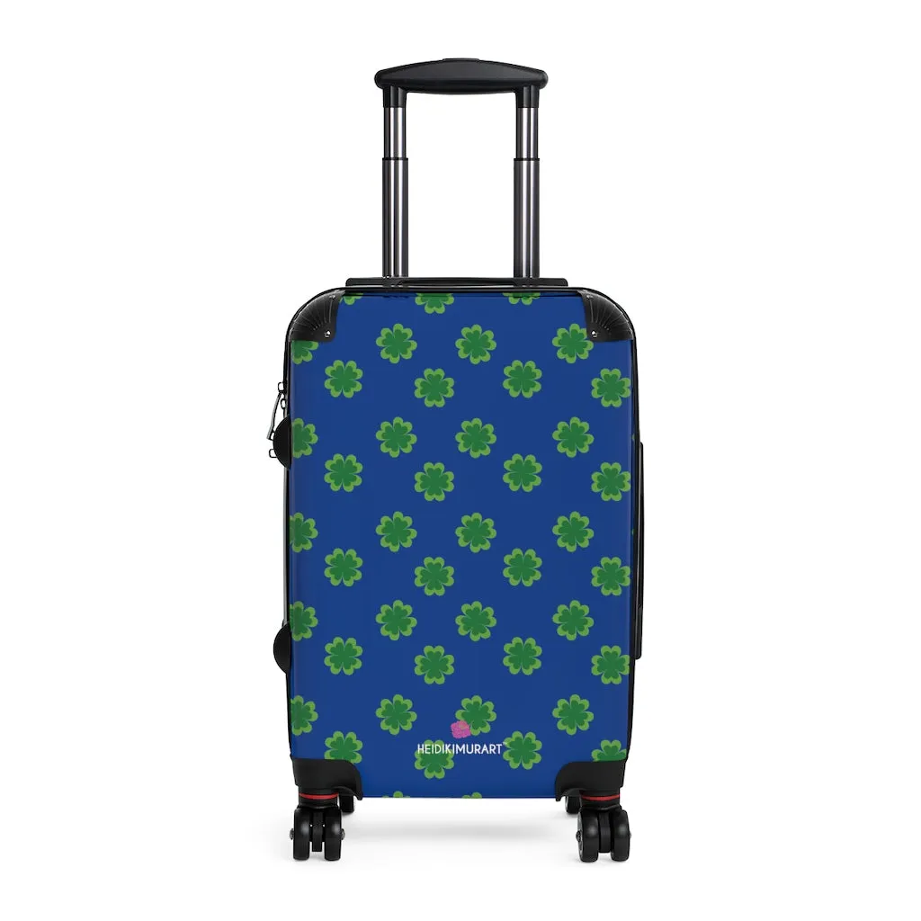 Blue Clover Print Suitcases, Irish Style St. Patrick's Day Designer Suitcase Luggage (Small, Medium, Large)