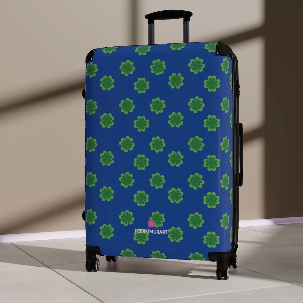 Blue Clover Print Suitcases, Irish Style St. Patrick's Day Designer Suitcase Luggage (Small, Medium, Large)