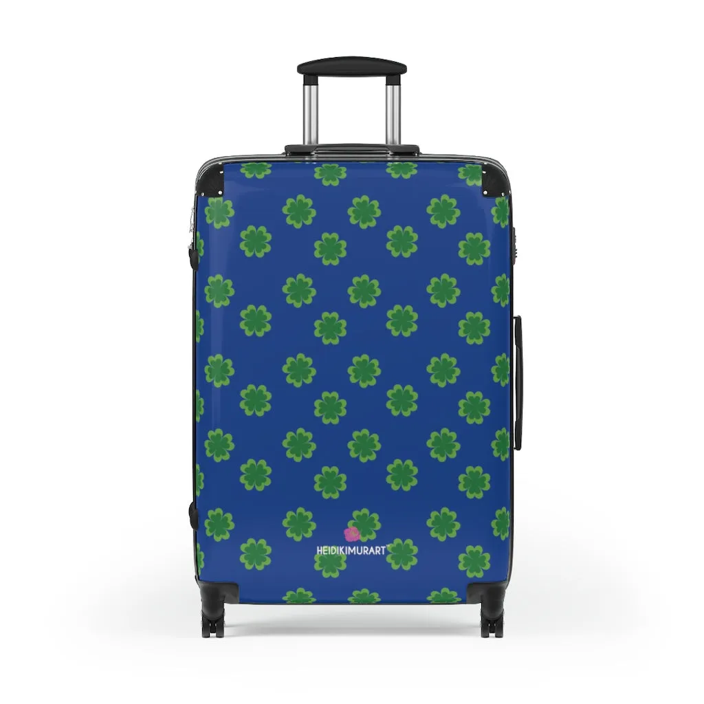 Blue Clover Print Suitcases, Irish Style St. Patrick's Day Designer Suitcase Luggage (Small, Medium, Large)