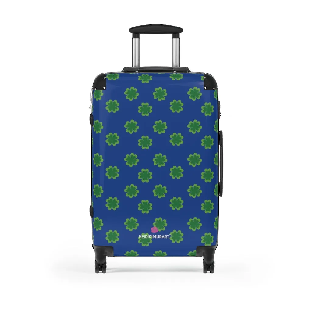 Blue Clover Print Suitcases, Irish Style St. Patrick's Day Designer Suitcase Luggage (Small, Medium, Large)