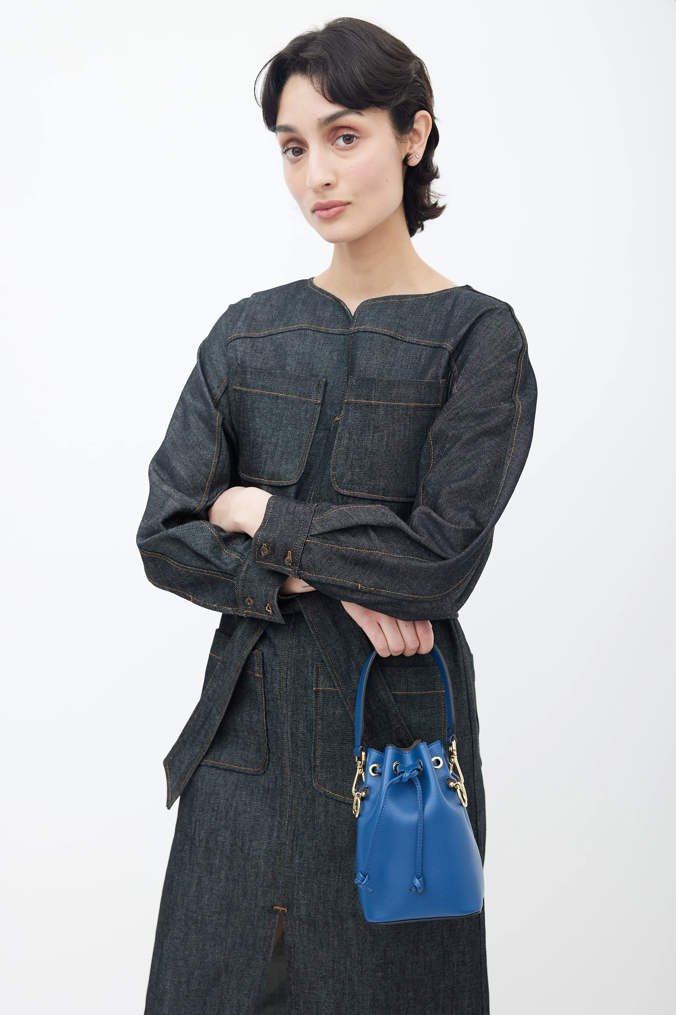 Blue Leather Mon Tresor Bucket Bag