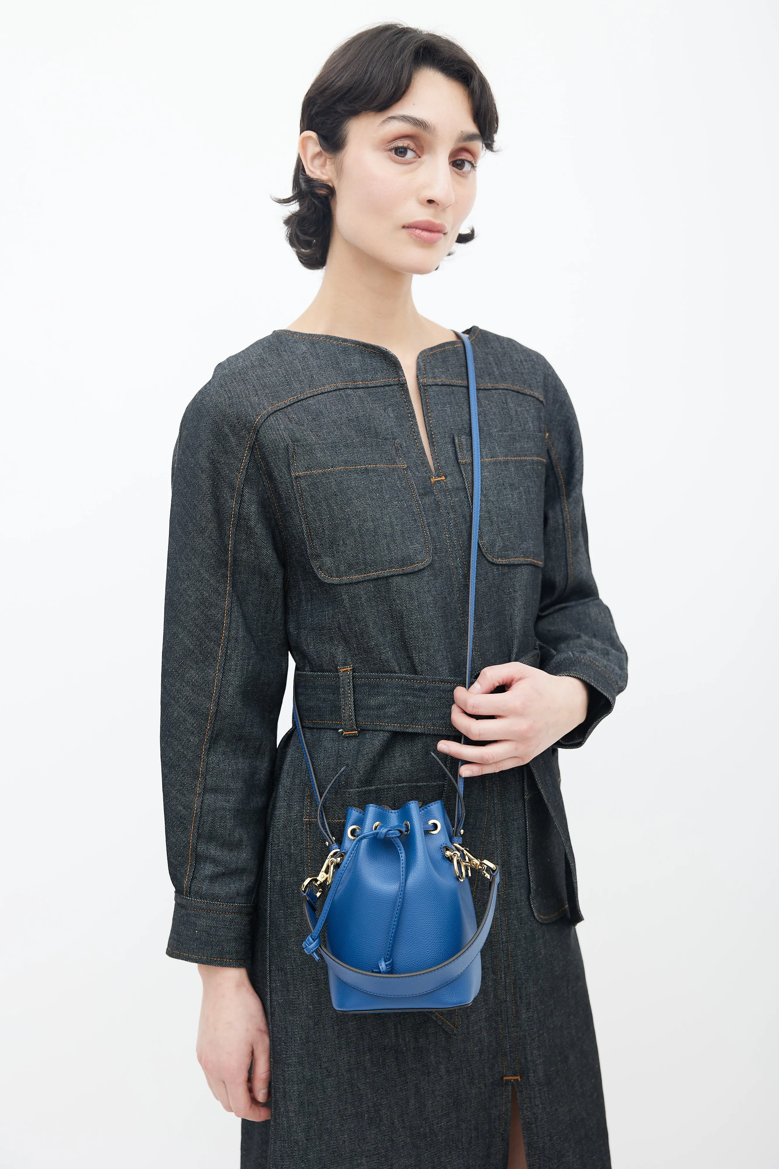 Blue Leather Mon Tresor Bucket Bag