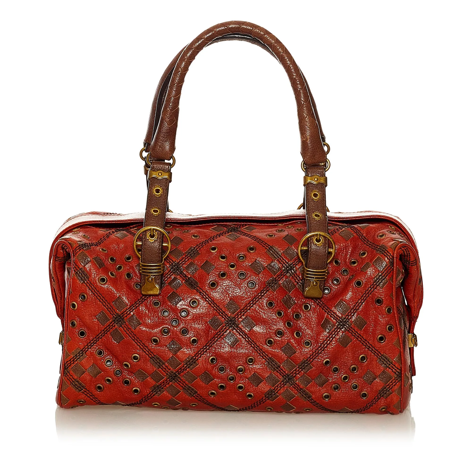 Bottega Veneta Intrecciato Grommet Leather Boston Bag (SHG-EVr6JH)