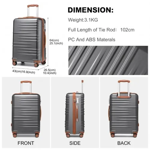 British Traveller 24-Inch Polycarbonate & ABS Hard Shell Suitcase with TSA Lock - Grey & Brown