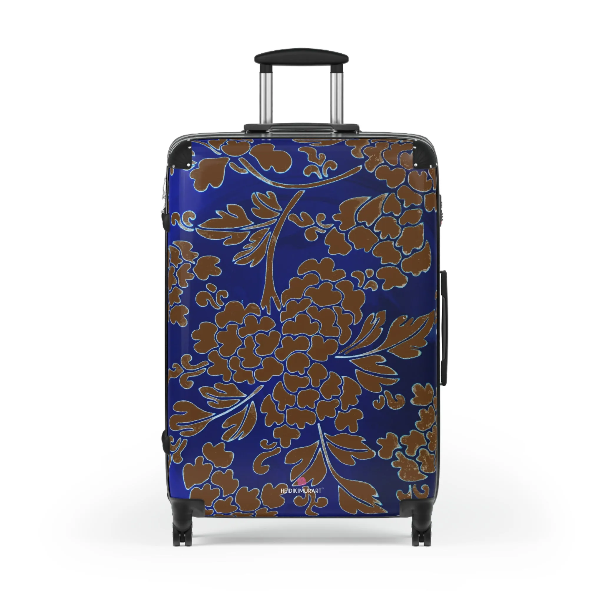 Brown Blue Floral Print Suitcase, Abstract Print Designer Suitcases, Travel Bag Suitcases (Small, Medium, Large)