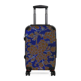 Brown Blue Floral Print Suitcase, Abstract Print Designer Suitcases, Travel Bag Suitcases (Small, Medium, Large)