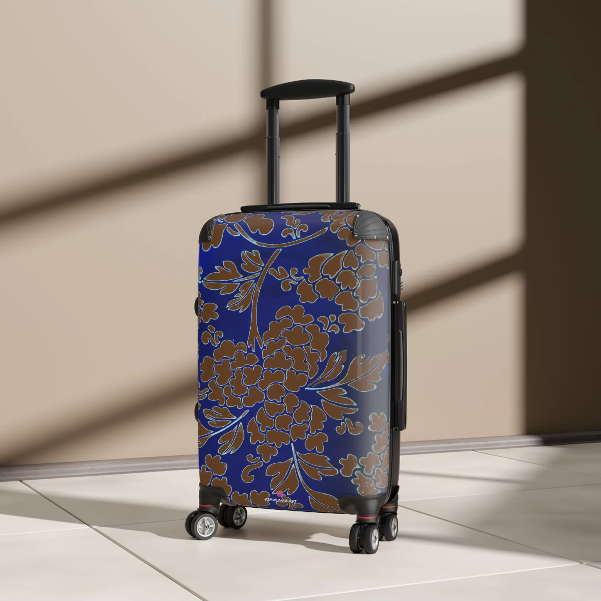 Brown Blue Floral Print Suitcase, Abstract Print Designer Suitcases, Travel Bag Suitcases (Small, Medium, Large)