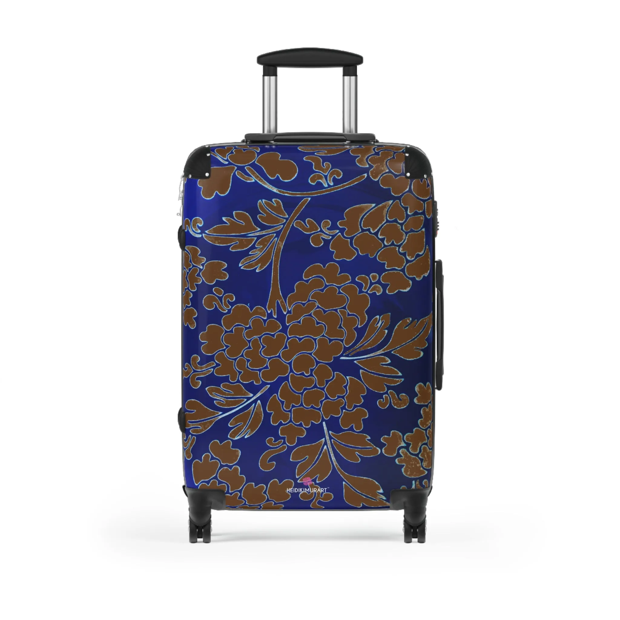 Brown Blue Floral Print Suitcase, Abstract Print Designer Suitcases, Travel Bag Suitcases (Small, Medium, Large)