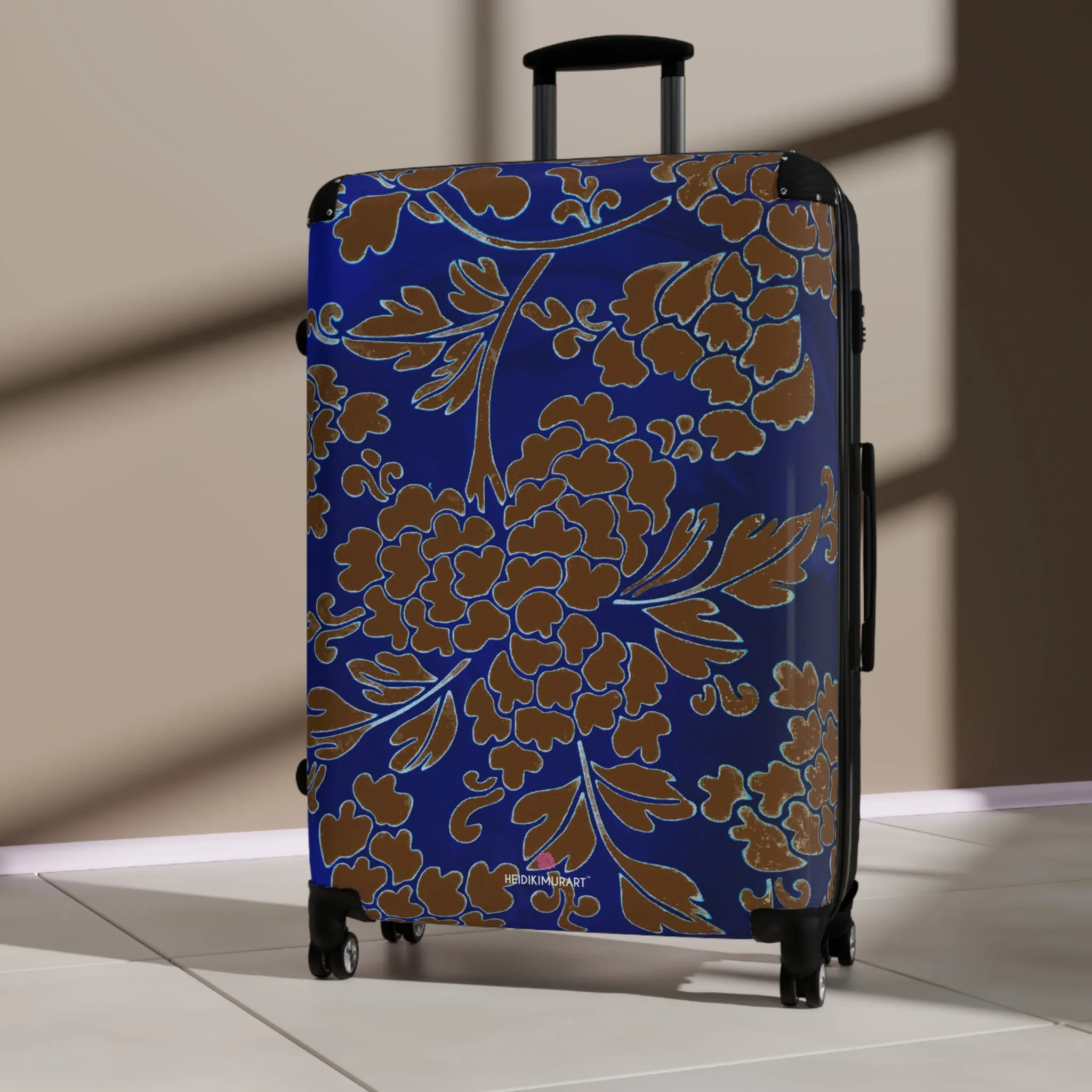 Brown Blue Floral Print Suitcase, Abstract Print Designer Suitcases, Travel Bag Suitcases (Small, Medium, Large)