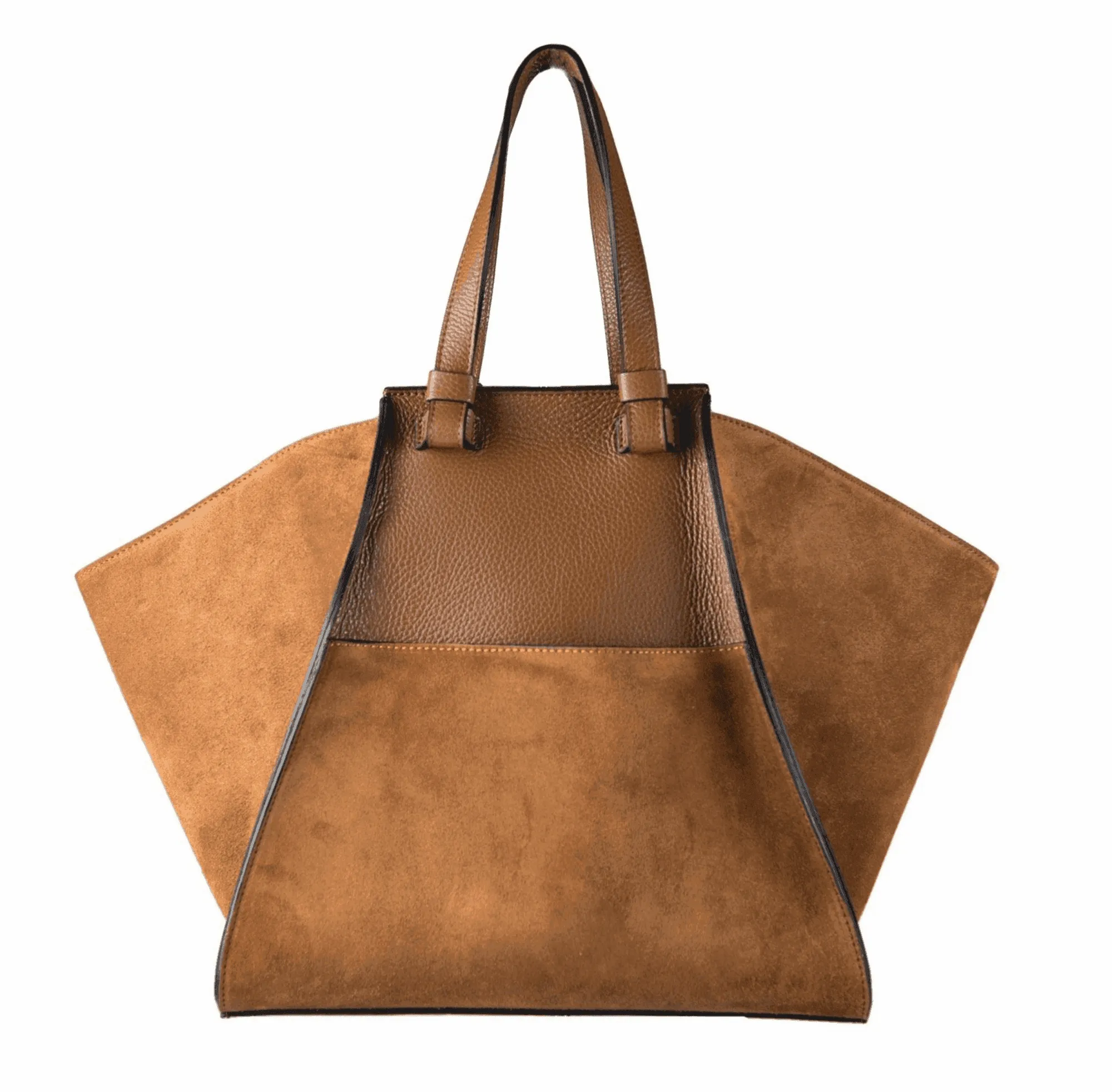 Brown Leather & Suede Large Handbag Hand Made In Italy