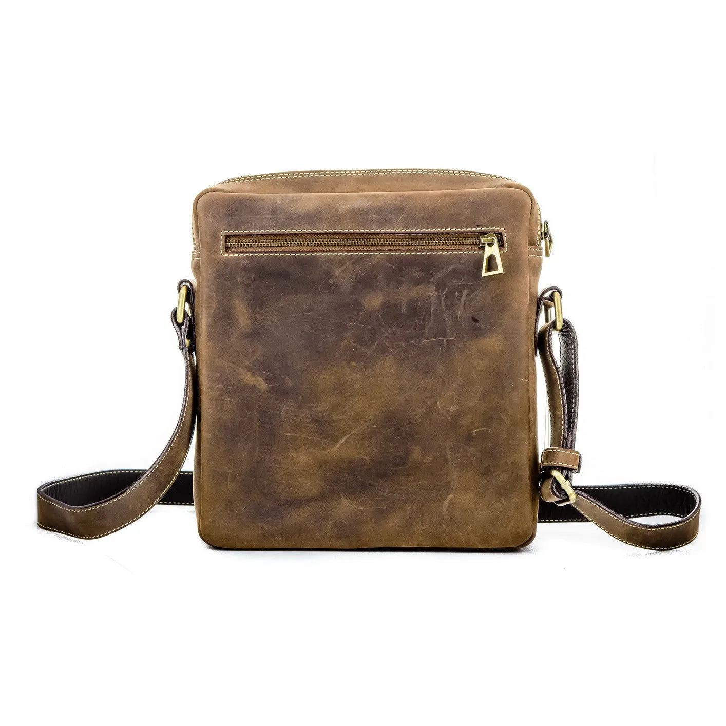 Brown Stone Messenger Leather Bag Military Tech Oil Nubuck - Dark Brown