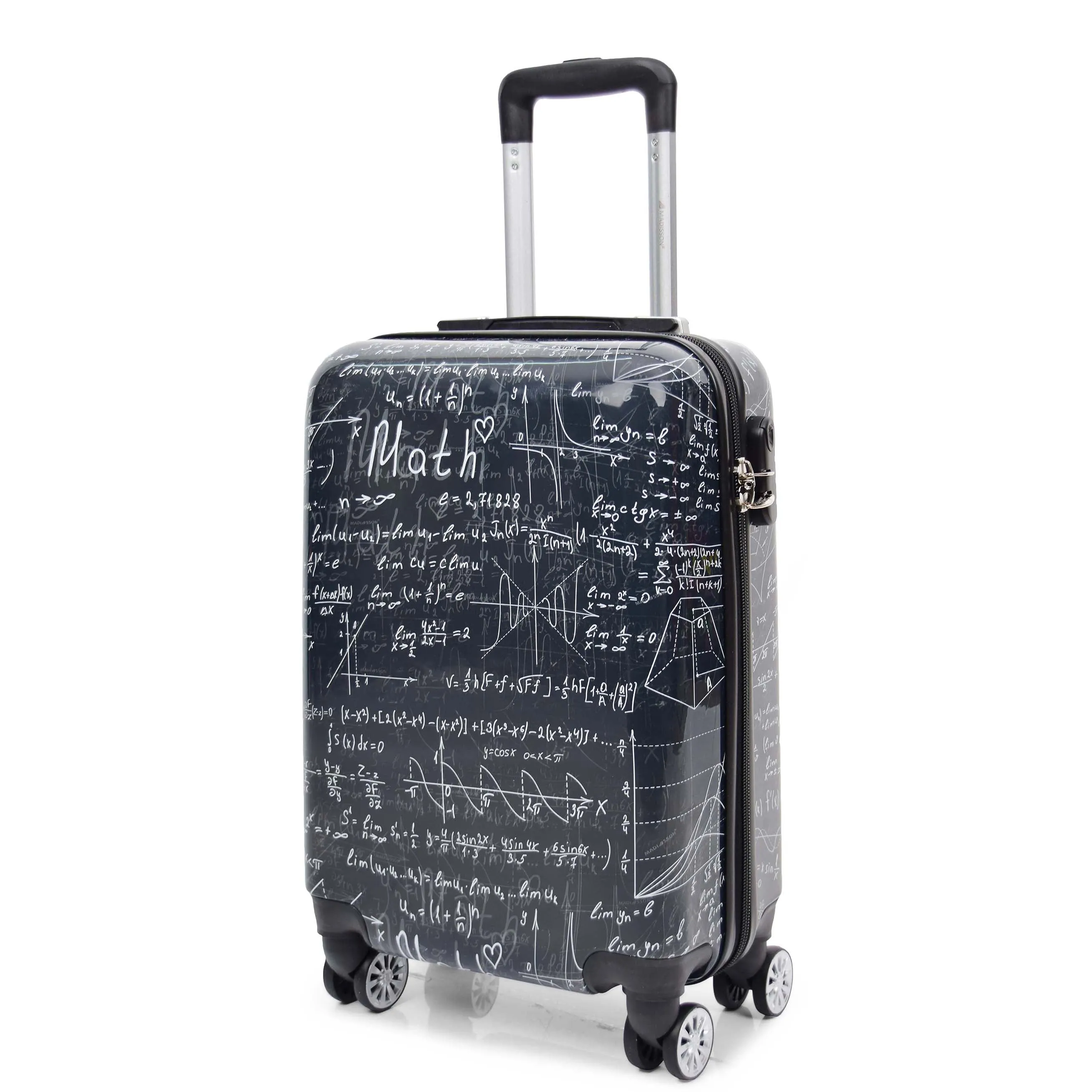 Cabin Size Four Wheel Suitcase Hard Shell Luggage Maths Print