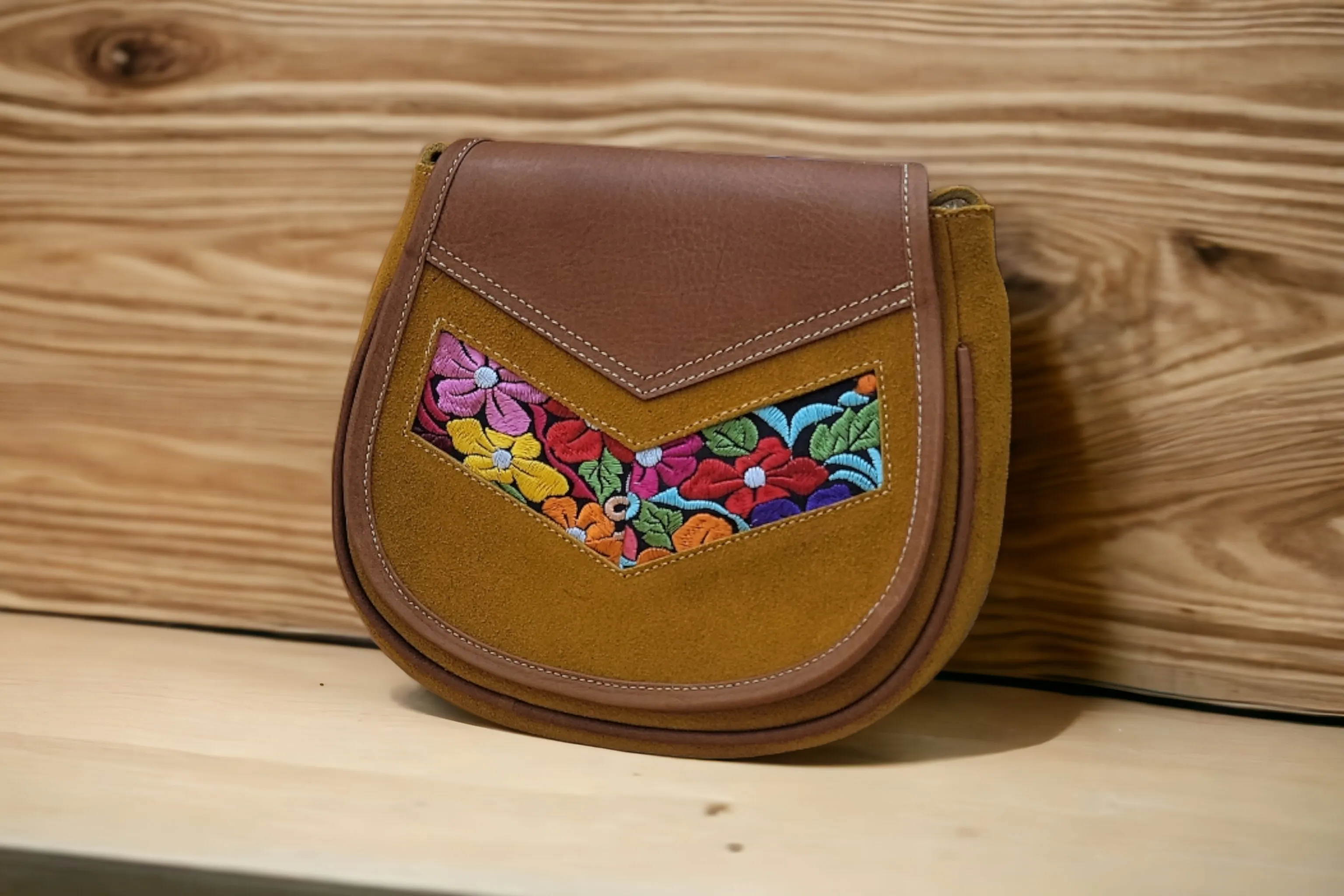 Camel arrow  Leather Embroidery  Crossbody Purse ( 8X7 INCH)