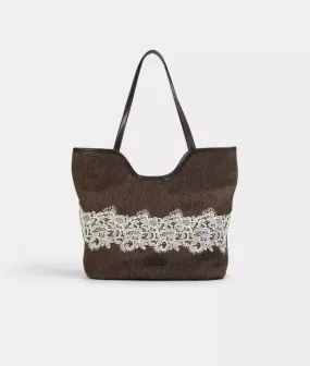 CAMELLIA lace woolen tote bag