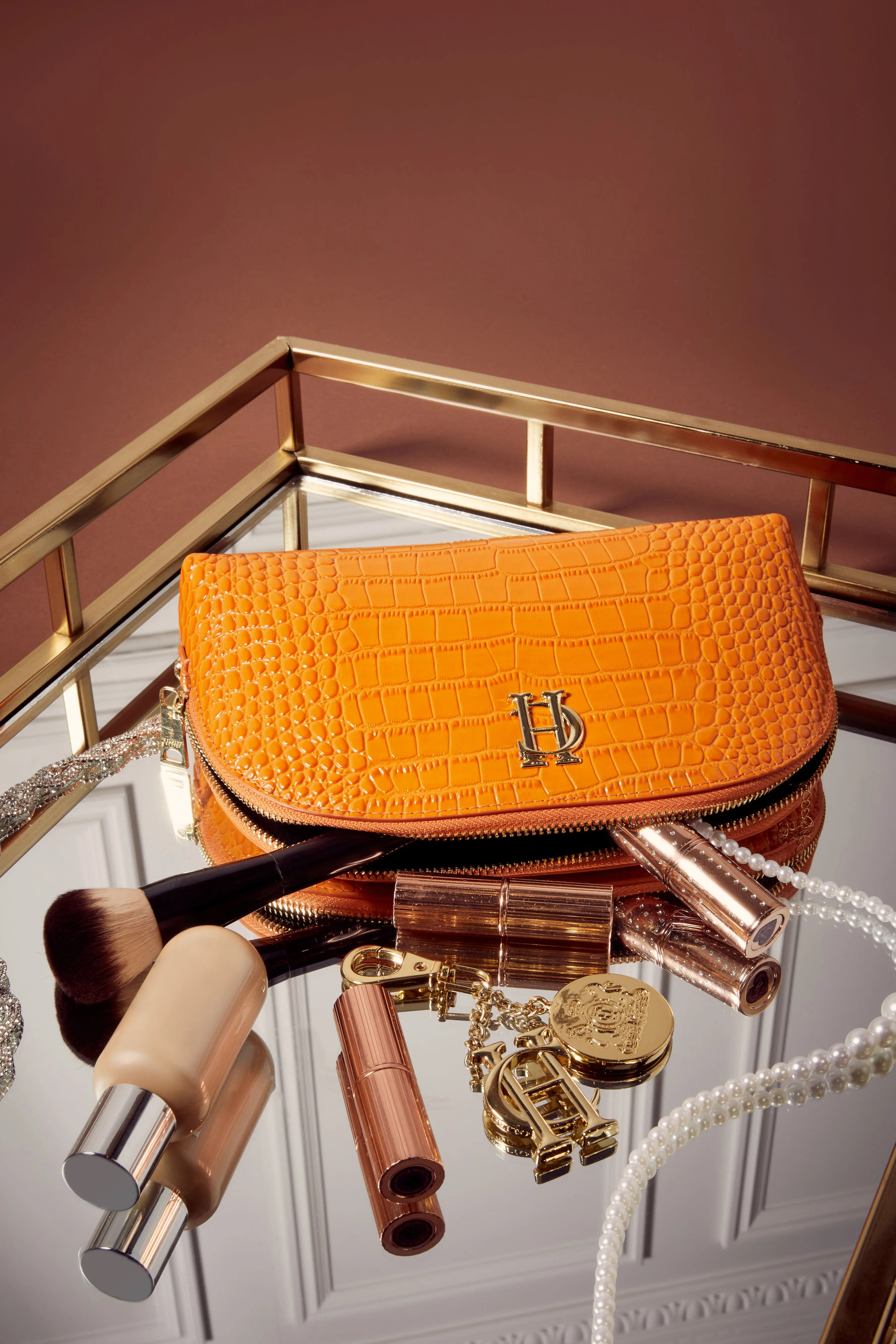 Chelsea Makeup Bag (Orange Croc)