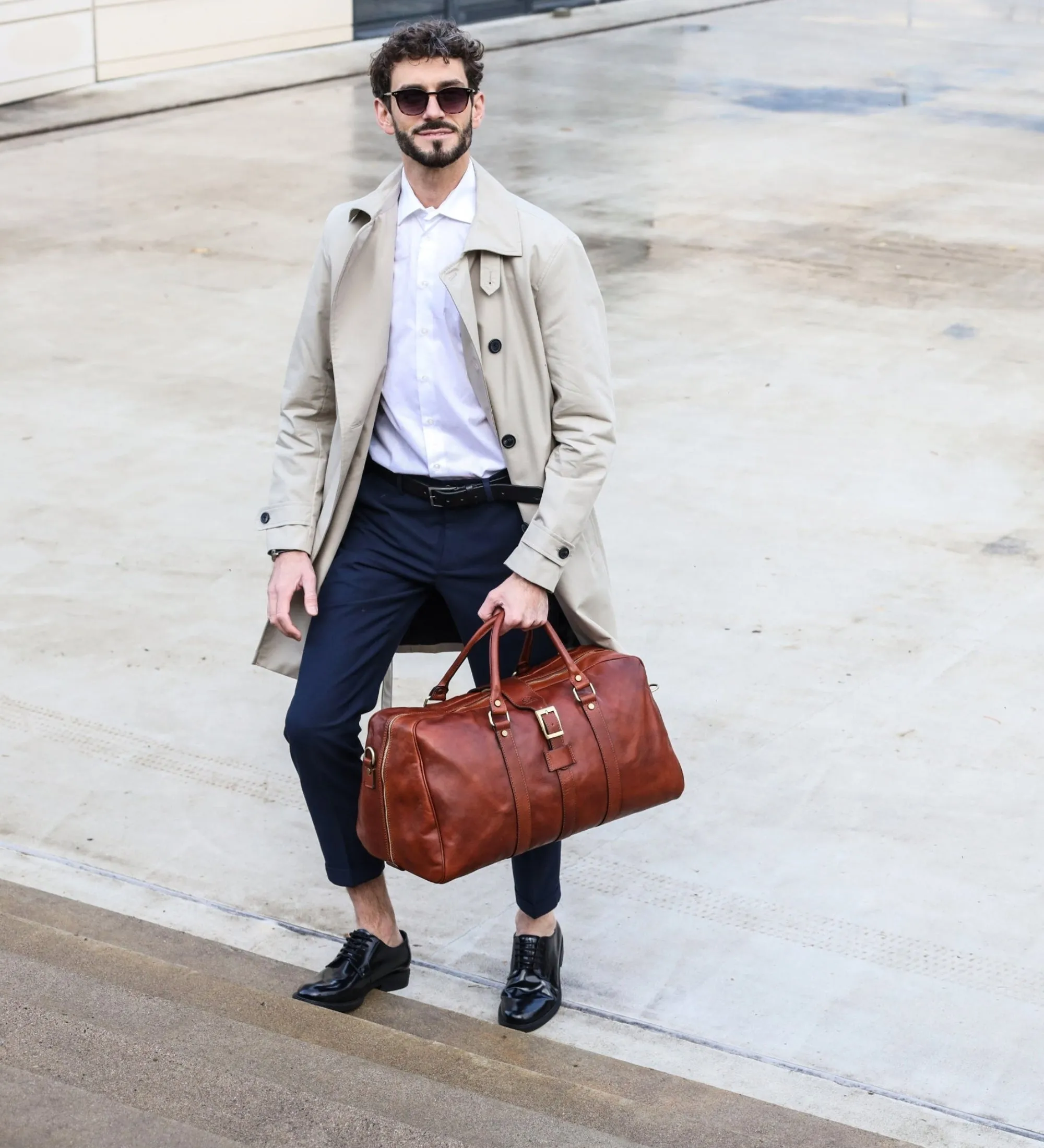 Cognac Brown Matte Leather Duffel Bag - Tender Is the Night