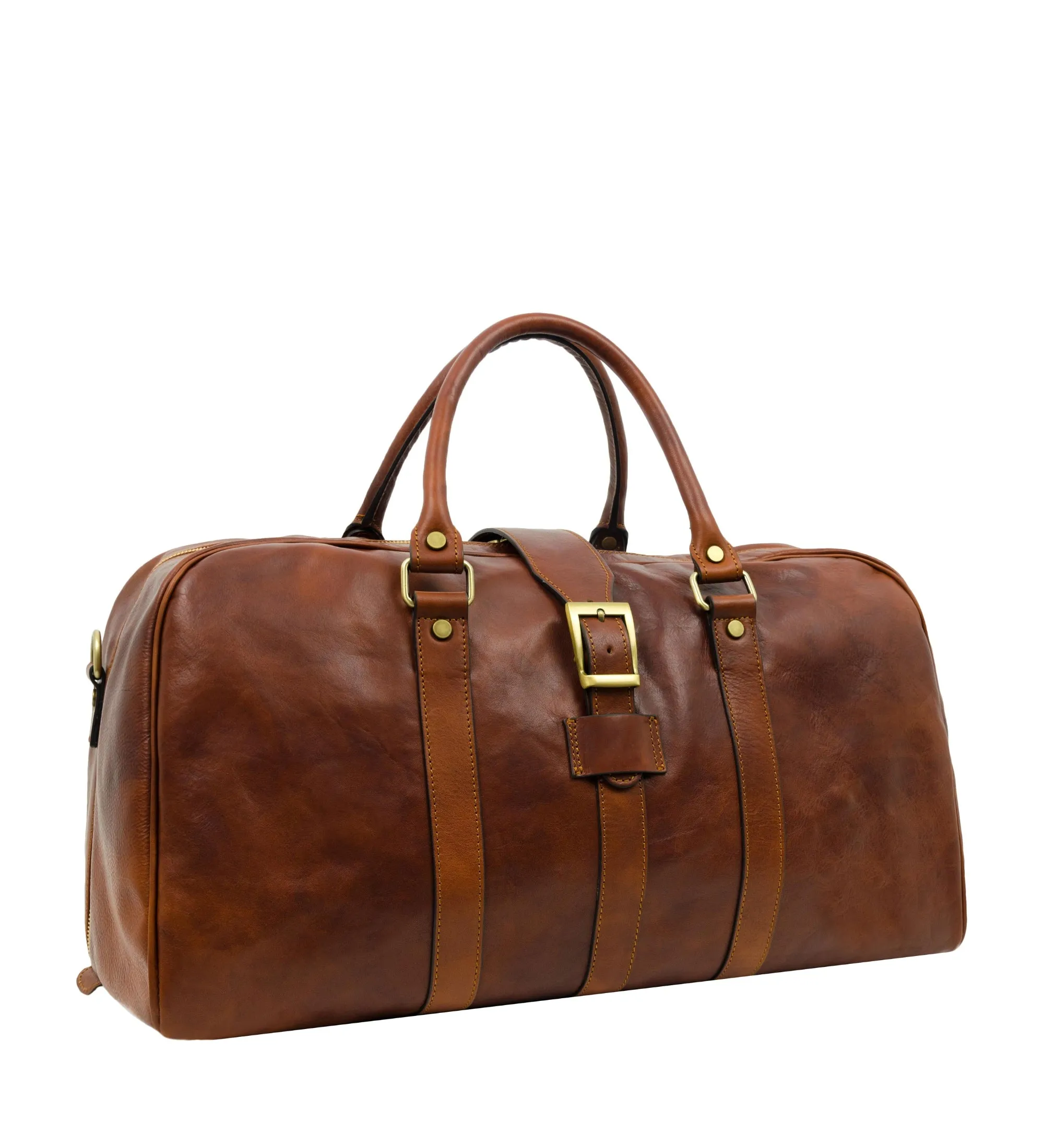 Cognac Brown Matte Leather Duffel Bag - Tender Is the Night