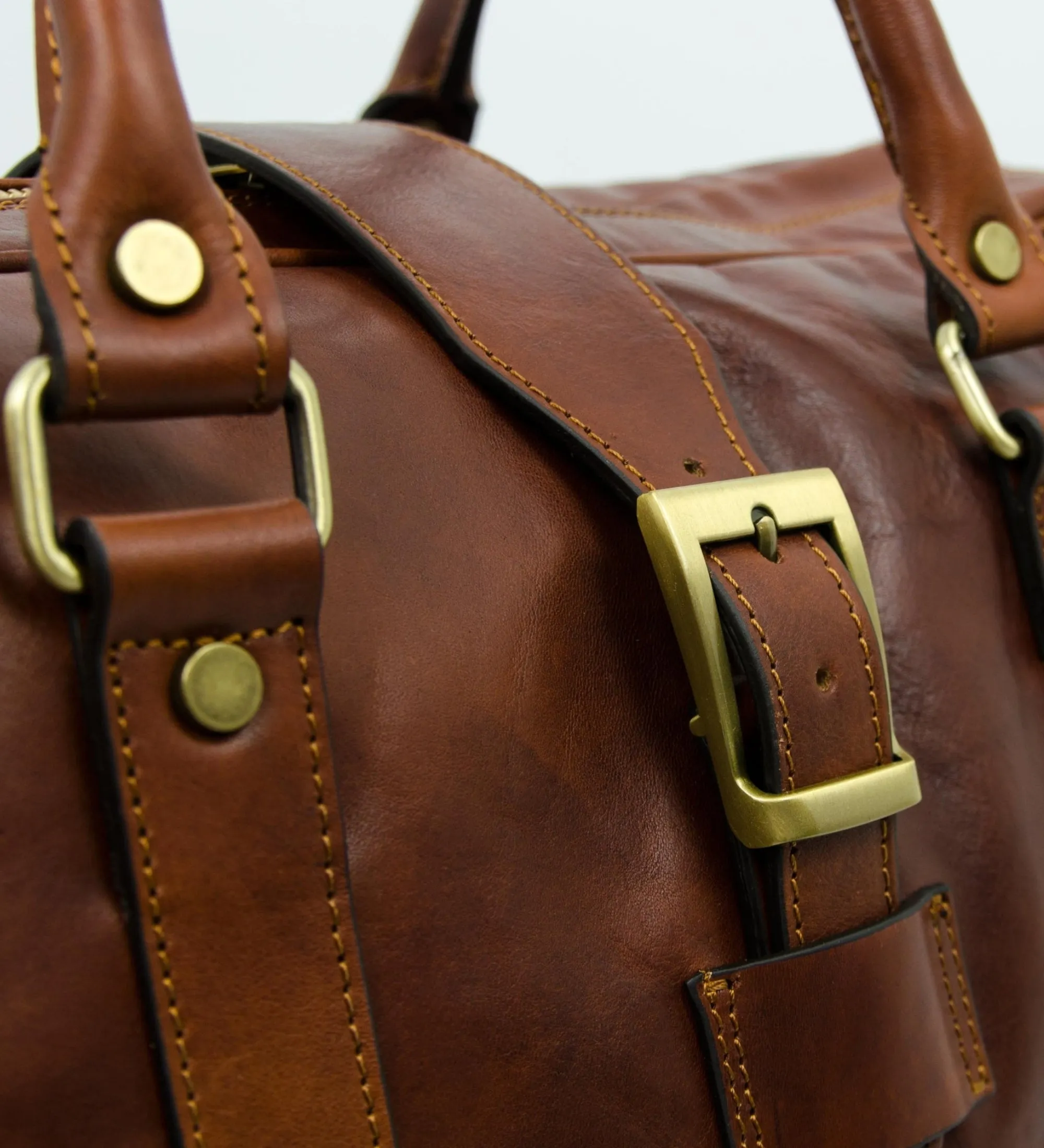 Cognac Brown Matte Leather Duffel Bag - Tender Is the Night