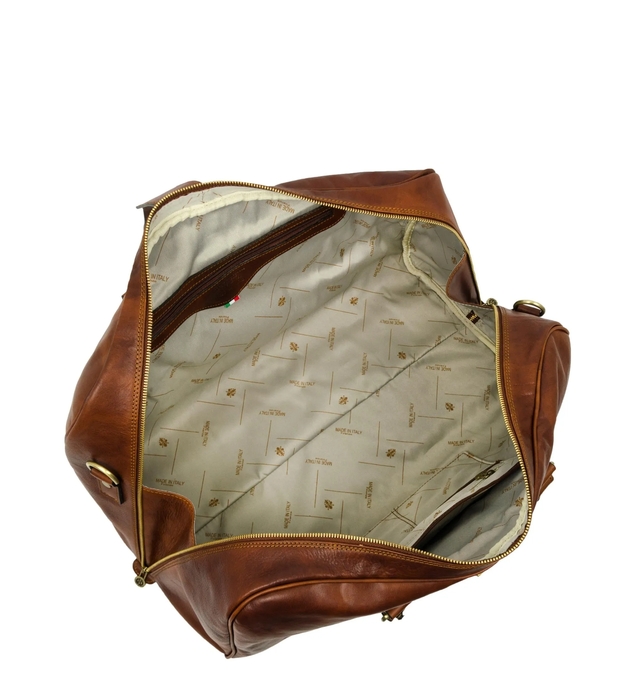 Cognac Brown Matte Leather Duffel Bag - Tender Is the Night