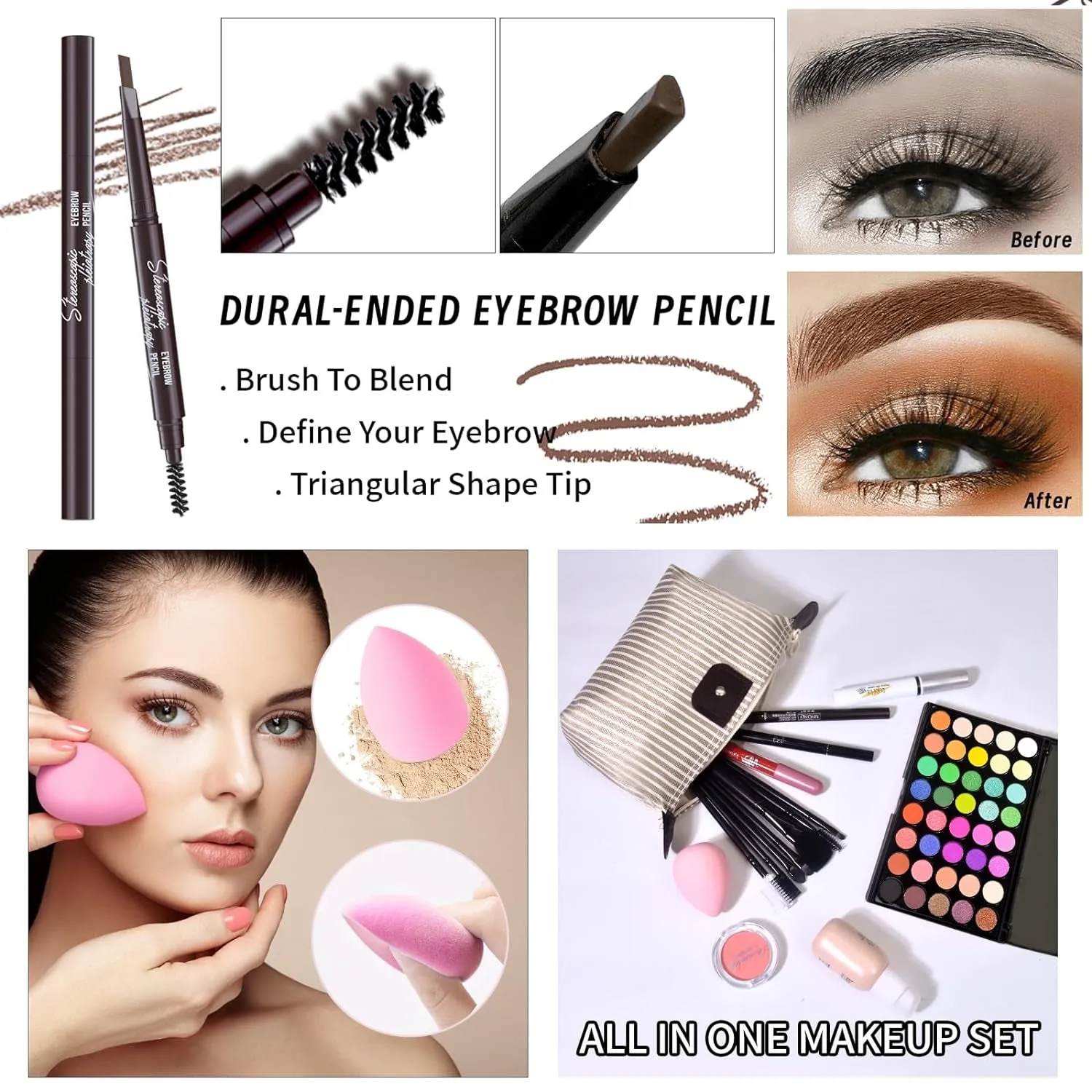 Complete Makeup Kit for Women & Teens - Eyeshadow, Foundation, Blusher & More in Chic Bag!