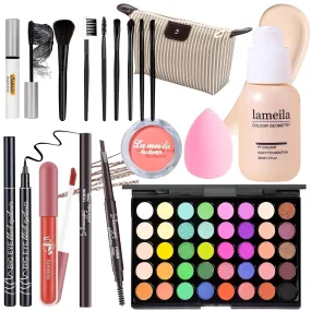 Complete Makeup Kit for Women & Teens - Eyeshadow, Foundation, Blusher & More in Chic Bag!