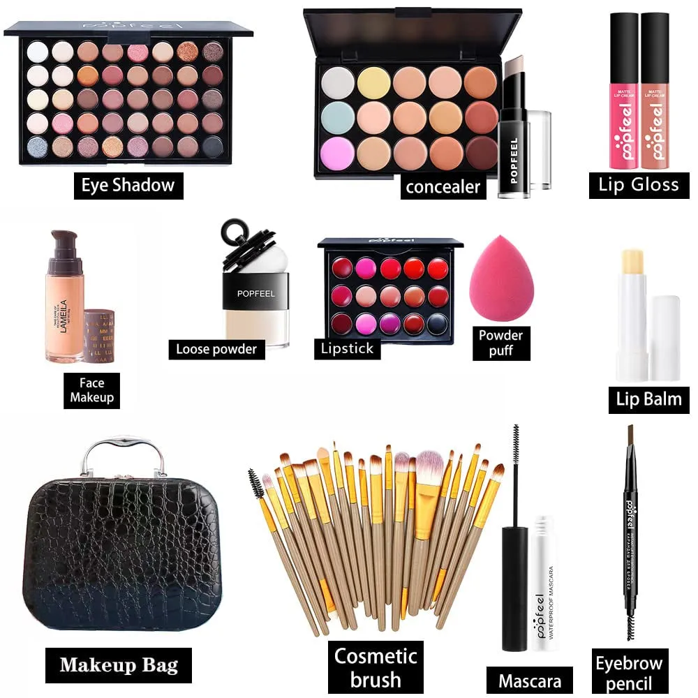 Complete Women's Makeup Collection: Brush Set, Eyeshadow Palette, Lip Gloss, Mascara & More!